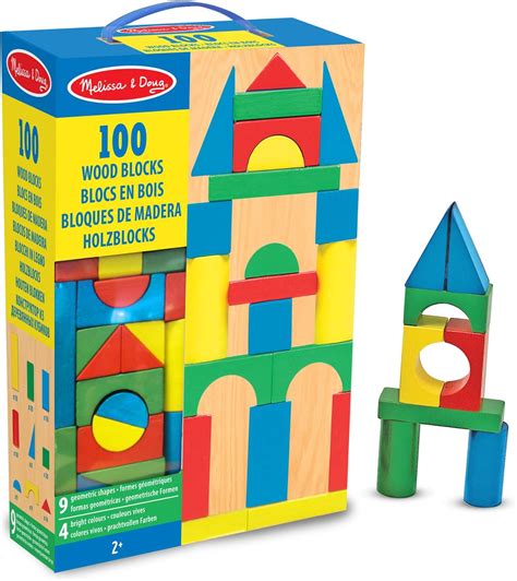 Melissa And Doug Wooden Building Blocks Set 100 Blocks In 4 Colors And