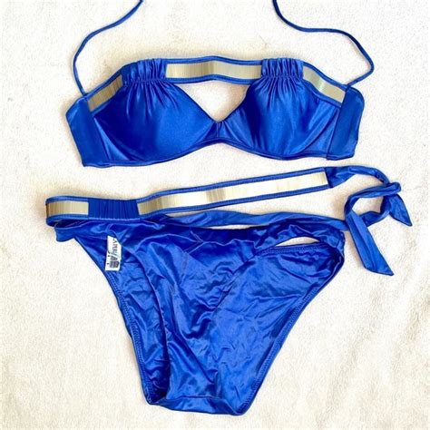 La Perla Swim La Perla Two Piece Metallic Royal Blue Pushup Underwire Belt Bikini Sw Poshmark