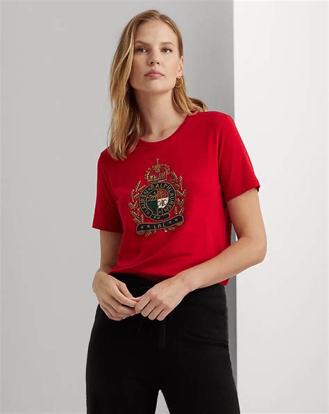 Beaded Crest Cotton Blend Jersey Tee Ralph Lauren® Australia