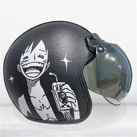 Jual Helm Bogo Retro Kulit SNI One Piece Luffy Smile Hitam Murah Ukuran