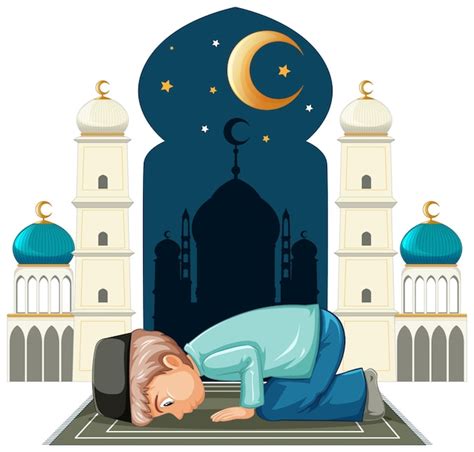 Free Vector Muslim Boy Praying In Cartoon Style