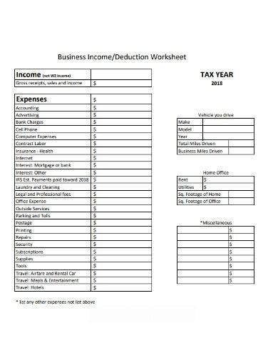 Worksheet For Business Income And Expenses