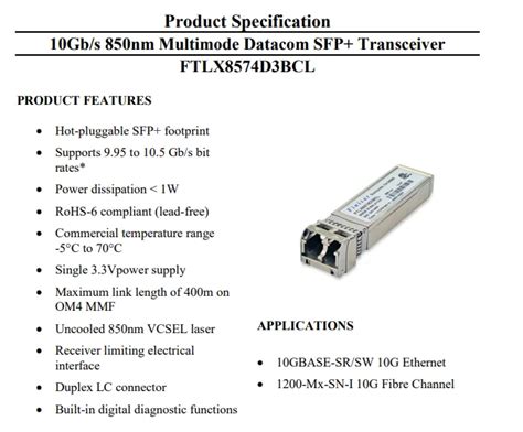 Ftlx8574d3bcl In Stock Fiber Optic Transmittersreceivers Txrx Sfp Multi 10gbs 850nm Buy