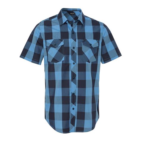 Burnside 9203 Mens Buffalo Plaid Short Sleeve Shirt Black Blue