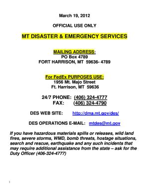 Fillable Online Dnrc Mt MT DISASTER EMERGENCY SERVICES Montana