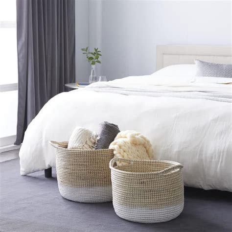 Litton Lane Seagrass Handmade Two Toned Storage Basket With Handles Set Of 2 84466 The Home