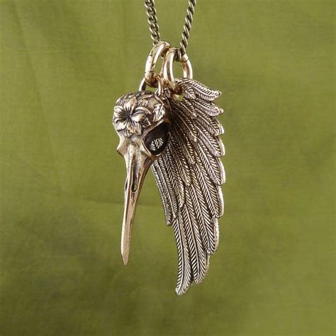 Bird Skull Wing Necklace Bronze Hummingbird And Wing Etsy Bird