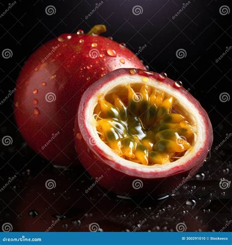 Vibrant Red Passion Fruit Uhd Image With Caras Ionut Style Stock