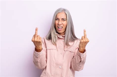 Premium Photo Middle Age Gray Hair Woman Feeling Provocative