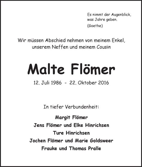 Traueranzeigen von Malte Flömer Trauer Gedenken