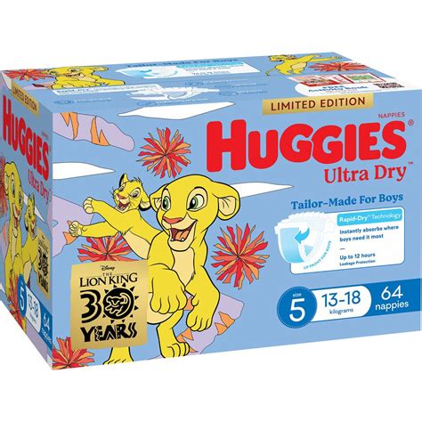 Huggies Ultra Dry Nappies Boys Size 5 13 18kg 64 Pack Woolworths