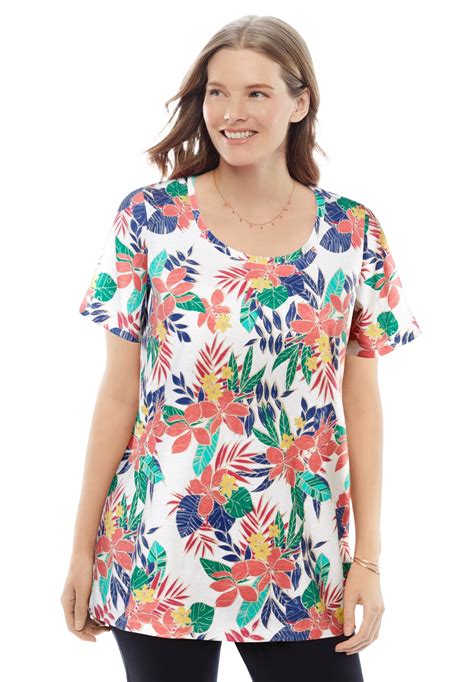 Woman Within Womens Plus Size Perfect Printed Short Sleeve Scoopneck