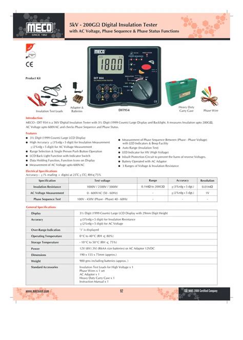 Gohms Meco Dit Digital Insulation Tester For Industrial At Rs