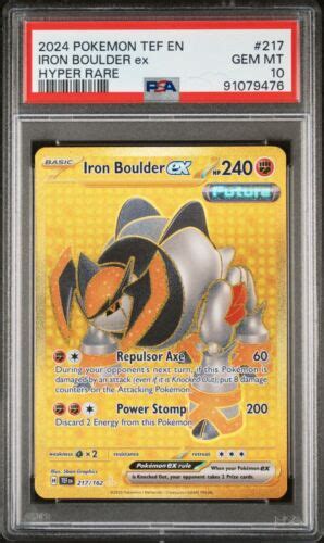 PSA 10 Iron Boulder Ex Hyper Rare Gold 217 2024 Pokemon Tef 91079476