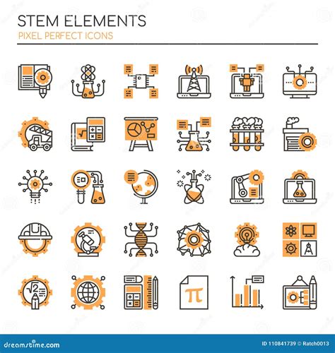 Stem Elements Thin Line And Pixel Perfect Icons Stock Vector