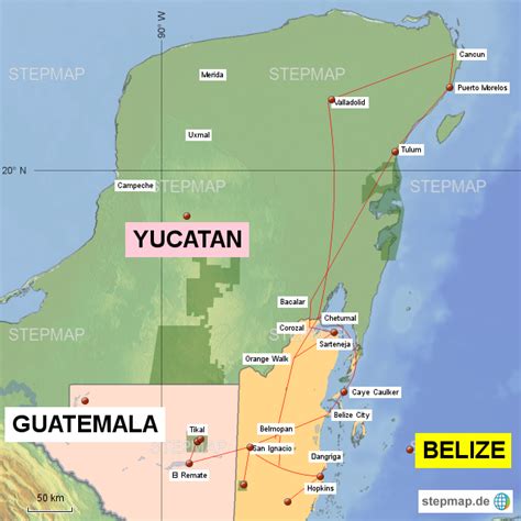 StepMap Belize Landkarte für Nordamerika