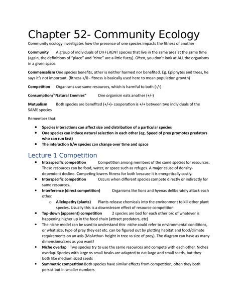 Chapter 52 Lecture Notes Community Ecology Lectures 1 3 Chapter