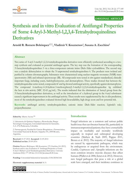 Pdf Synthesis And In Vitro Evaluation Of Antifungal Properties Of