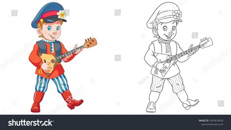 Cute Boy Playing Russian Balalaika Music Stock Vector Royalty Free