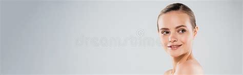 Horizontal Crop Of Happy Naked Woman Stock Photo Image Of Makeup