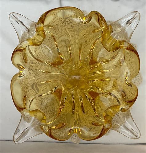 Vtg Chalet Glass Amber Clear Square Shaped Centerpiece Bowl Etsy