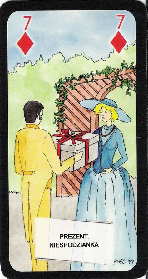 A Card With An Image Of A Man And Woman Exchanging Gifts To Eachother