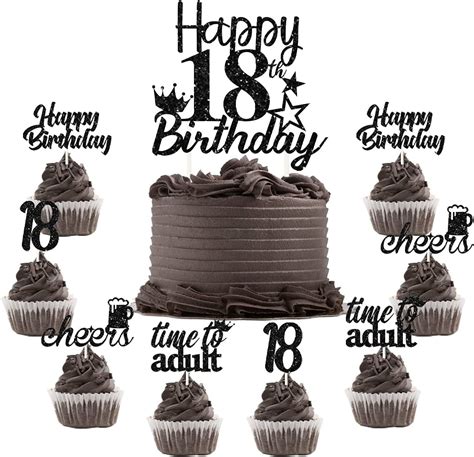 18th Birthday Cake Topper Black 25 Pack Happy 18th Birthday Cake Picks