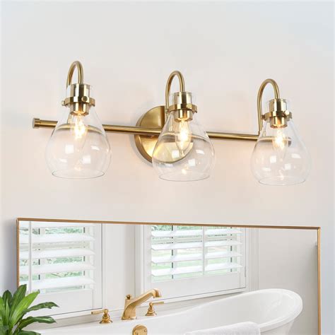 Uolfin Modern Gold Bathroom Vanity Light 3 Light Electroplated Wall Sconce With Clear Glas