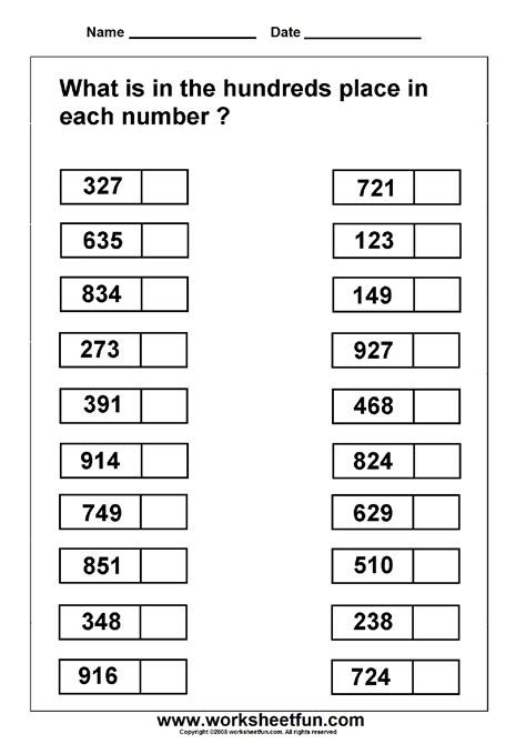 Place Value Hundreds Worksheets