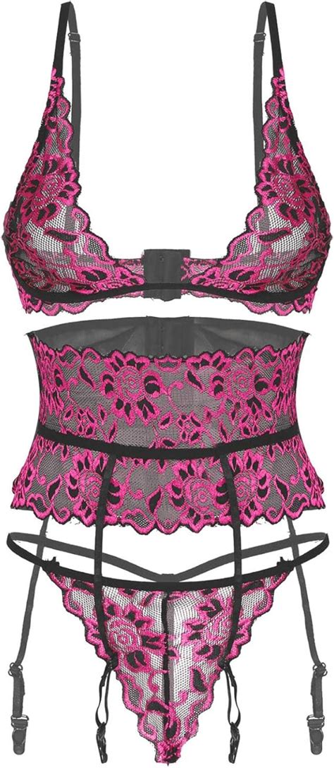 inlzdz 3tlg Damen Spitze Unterwäsche Set Bustier Unterbrust BH