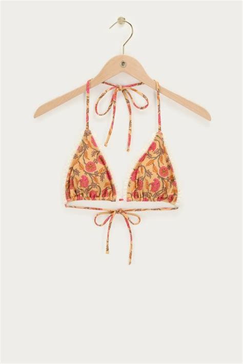 Gele Triangle Bikini Top Met Bloemen My Jewellery