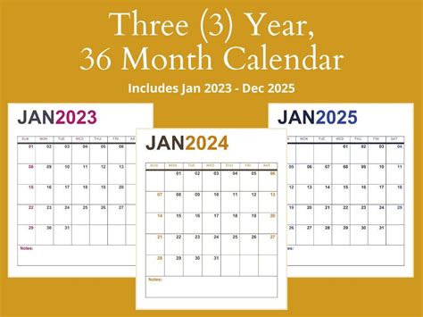 Printable Three Year Calendar Month Calendar Calendar