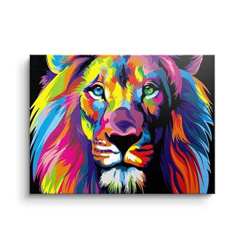 DOTCOMCANVAS® Leinwandbild, Leinwandbild Löwe Pop Art gemalt Neon Lion