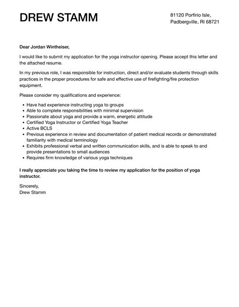 Yoga Instructor Cover Letter Velvet Jobs