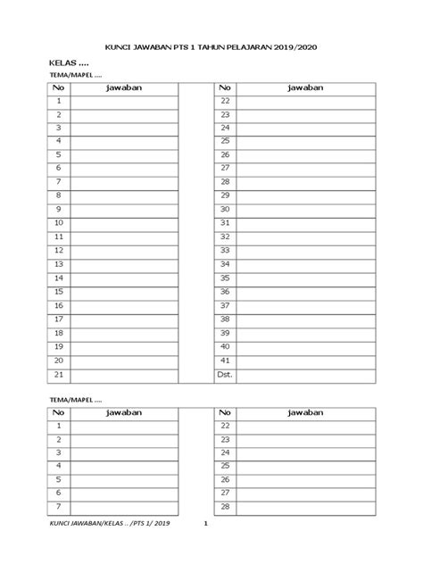 Contoh Format Kunci Jawaban Pdf