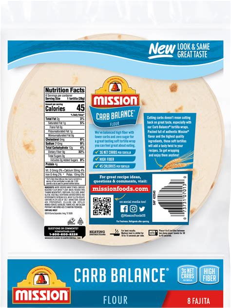 Mission Carb Balance Tortilla Wraps Flour Super Soft Fajita