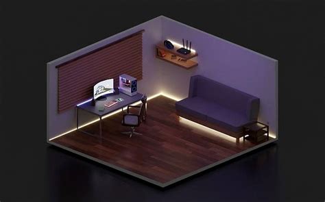 Isometric Minimalist Gaming Room D Model