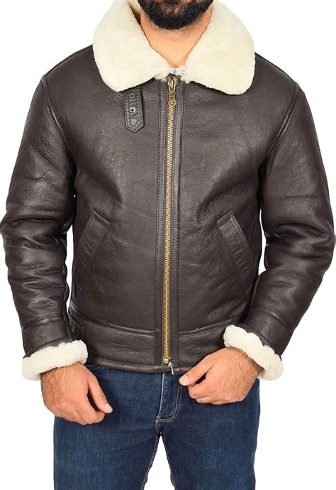 Chaqueta De Piel De Oveja Cuero Para Hombre Real Blanco Shearling