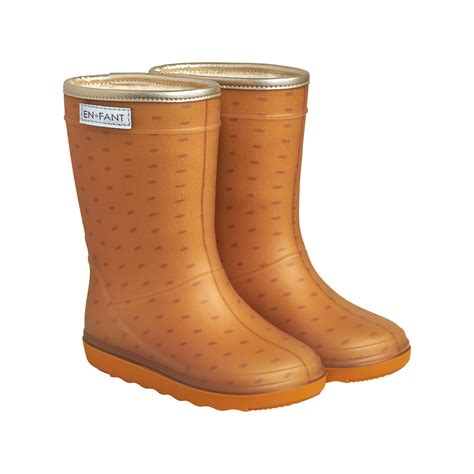 Enfant Thermo Boots Print Inca Gold Wol Gevoerde Laarzen Regenlaarzen Goud Met Stipjes Minipop