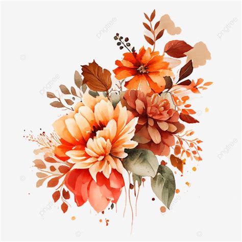 Watercolor Autumn Flowers Autumn Flowers Watercolor PNG Transparent