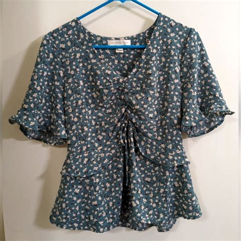 Monteau Tops Monteau Los Angeles Teal Floral Blouse Poshmark