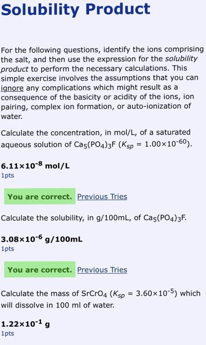 Solved Solubility Product For