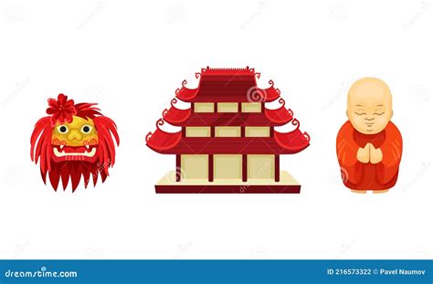 Monk Set Vector Set Of Cute Buddhist Monks Wearing Simple Yellow Robe