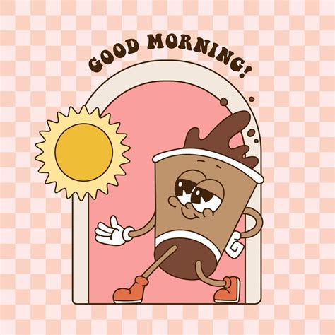 Good Morning Text With Funny Retro Cartoon Character Of Coffee On Paper