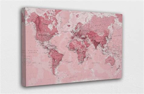 Pink World Map Canvas Wall Art Design Poster Print Decor for - Etsy