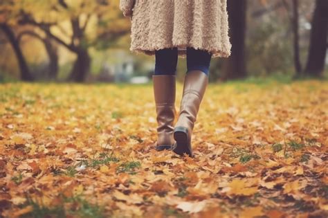 Premium Ai Image A Woman Walks Through A Park With Autumn Leaves On