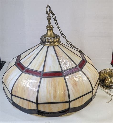 Vintage Hanging Lamp Tiffany Stained Glass Shade Chandelier Retro 24 5