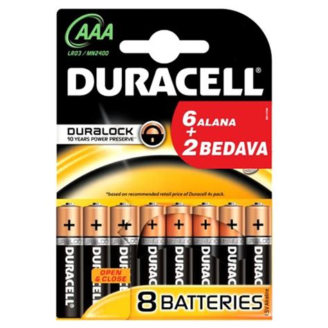 Duracell AAA İnce Kalem Pil 8 Adet LeylekKapıda