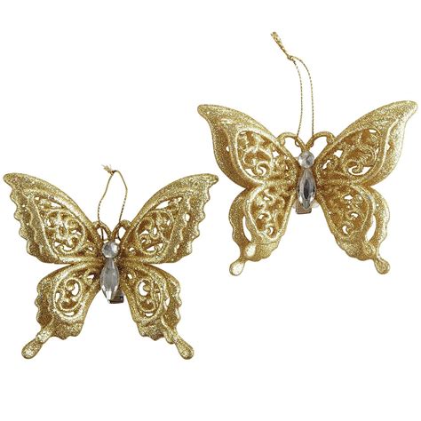 Pier 1 Gold Glitter Butterfly Clip Ornaments Holiday Sparkle Candy