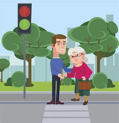 Grandma Crossing Street Illustrations Royalty Free Vector Graphics